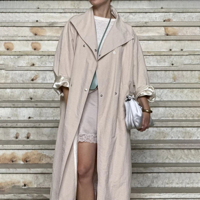 Women's Oversized Maxi Trench Coat – Dolman Sleeve Snap Button Outerwear