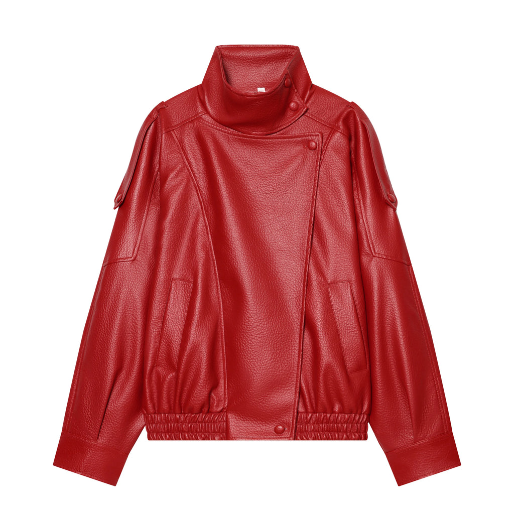 Women's Faux Leather Jacket-Long sleeve
