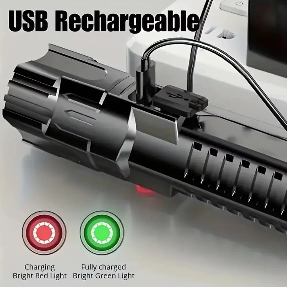 LED Tactical Flashlight USB Rechargeable – Waterproof Zoom Torch | KENZ Outlet