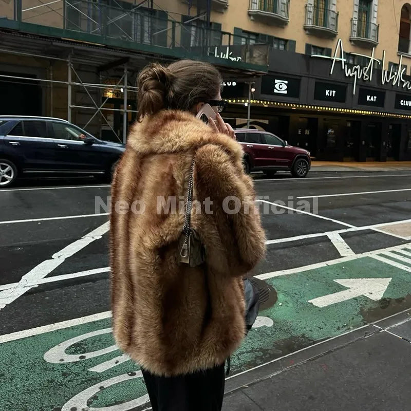 Women's Faux Fur Winter Jacket-Warm Long Coat
