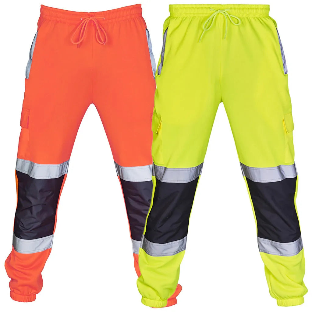 Men's Striped Reflective Safety Joggers – Patchwork Rain Trousers Workwear Pants