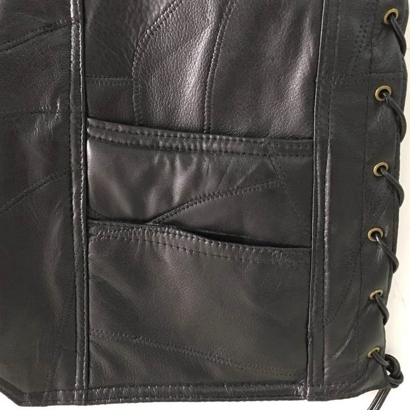 Men's Leather Motorcycle Vest – Side Lace Adjustable Biker Vest in Soft Sheepskin (S–4XL)