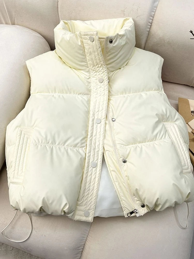 Women's Sleeveless Down Cotton Vest – Windproof Stand Collar Parka Waistcoat