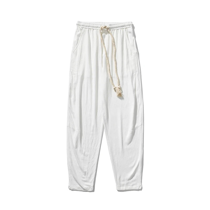 Men's Cotton Linen Harem Pants – Breathable Loose Fit Ankle-Length Streetwear Trousers